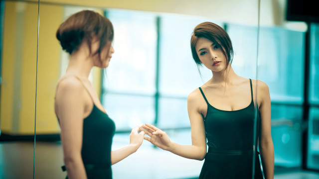 Woman mirror black dress reflection free wallpaper - medium preview image