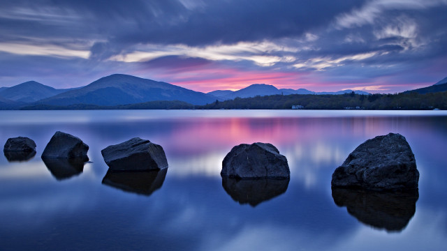 Rocky lake mountains cloudy sunset free wallpaper - medium preview image
