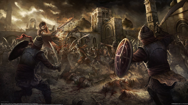 Battle helmet sword smoke fantasy free wallpaper - medium preview image