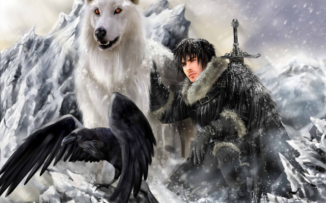 Man bird wolf sword winter free wallpaper for desktop - medium preview image