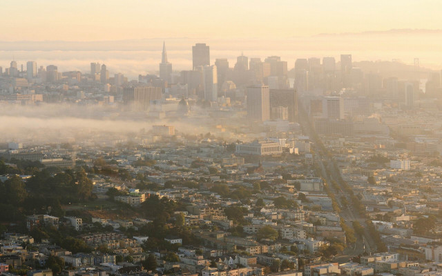 City fog tallbuildings bridge skyline free wallpaper - medium preview image