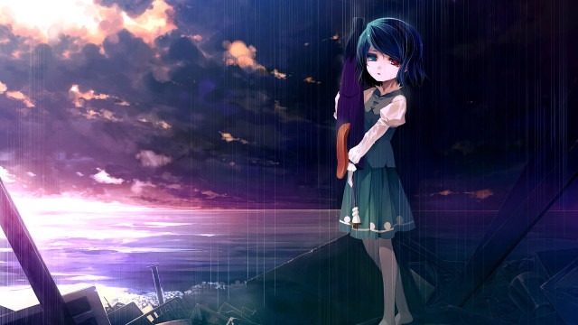 Gothic girl rain umbrella blue free wallpaper - medium preview image