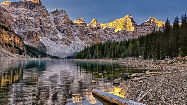 Mountain lake pine forest cityscape free wallpaper - medium preview image
