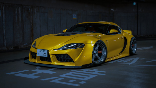Yellow sports car night parking #2 free wallpaper - medium preview image