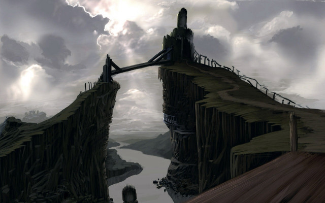 Bridge water sky clouds man free wallpaper - medium preview image