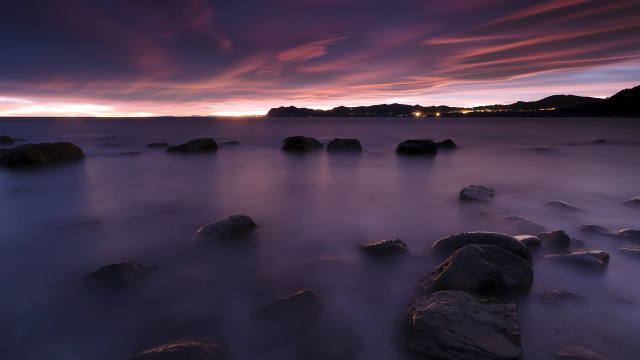 Sunset rocky beach city lights #2 free wallpaper - medium preview image