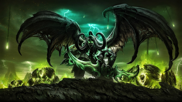 Demonic wings horns lightning rocks free wallpaper - medium preview image