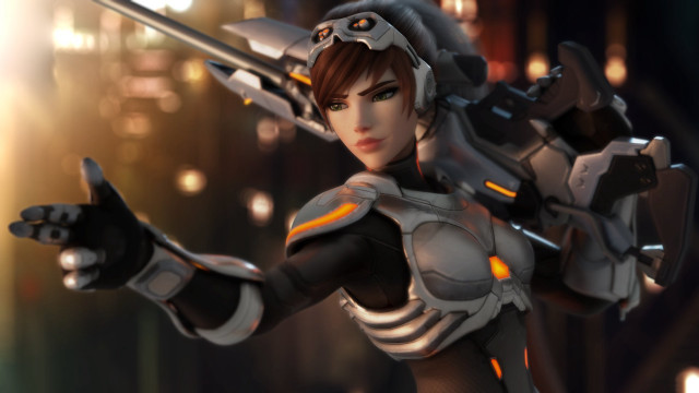 Futuristic woman helmet gun realistic free wallpaper - medium preview image