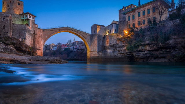 Bridge river building night light free wallpaper - medium preview image