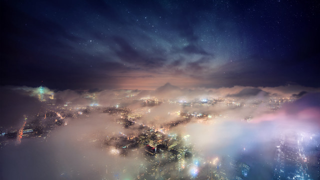 City lights clouds aurora fireworks free wallpaper - medium preview image