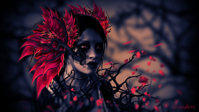Woman red headdress tree branch free wallpaper - medium preview image