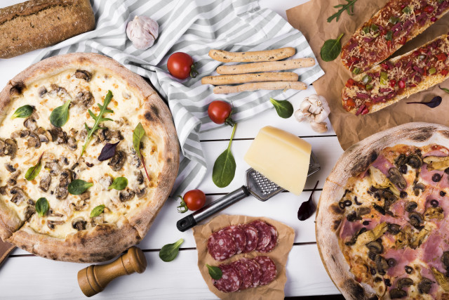 Pizza food basket vegetables fruits free wallpaper - medium preview image