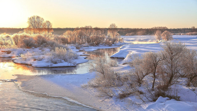River ice trees sunset mountain free wallpaper - medium preview image