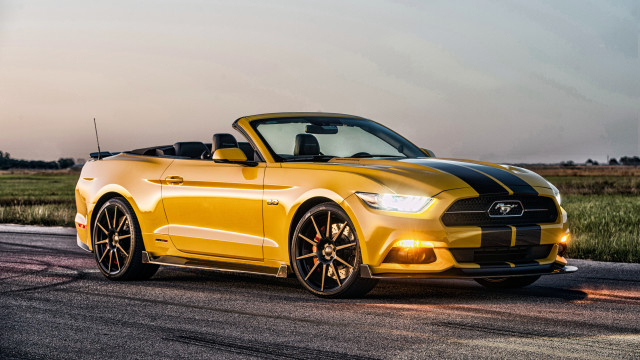 Yellow mustang convertible road field #2 free wallpaper - medium preview image