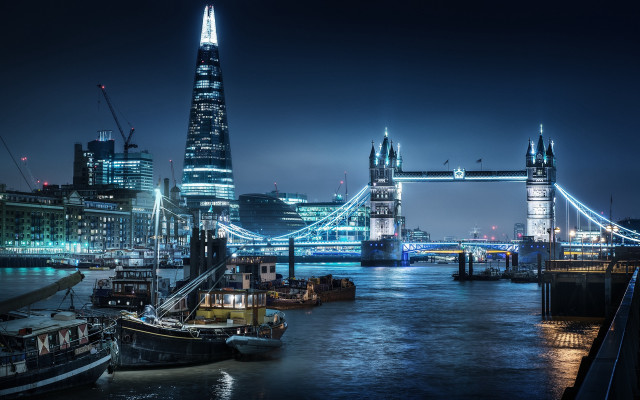 City skyline bridge boats night #3 free wallpaper - medium preview image