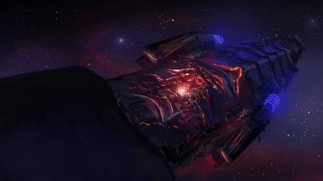 Space station red blue lights free wallpaper - medium preview image