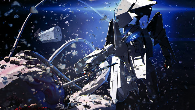 Futuristic robot flying blue background free wallpaper - medium preview image