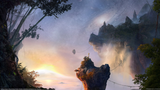 Fantasy man cliff forest starry free wallpaper - medium preview image