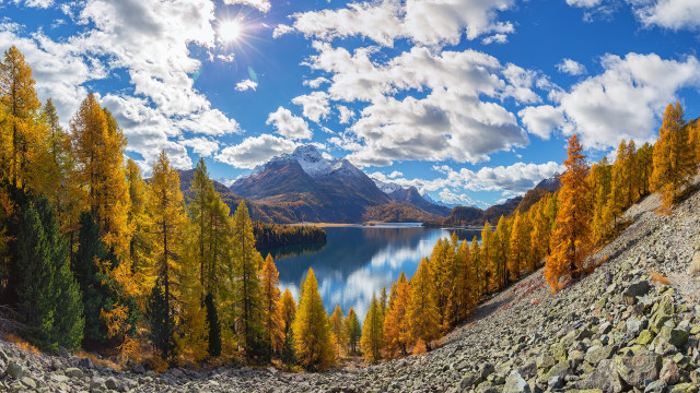 Mountain lake autumn leaves cloudy free wallpaper - medium preview image