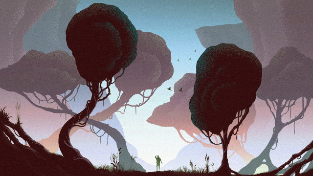 Forest silhouette man bush lake free wallpaper - medium preview image