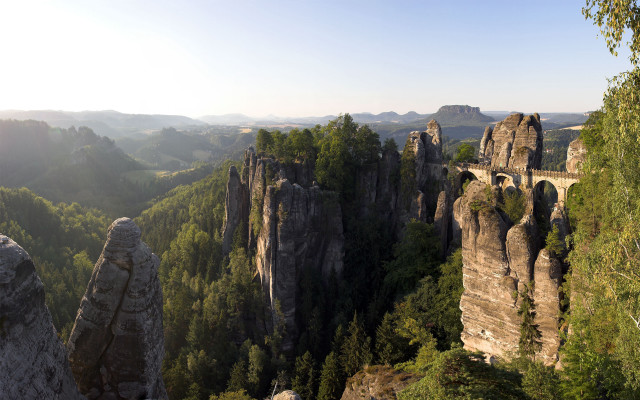 Mountain bridge forest panorama romanticism free wallpaper - medium preview image