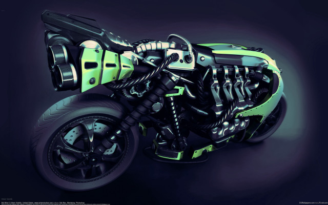 Futuristic motorcycle green engine black free wallpaper - medium preview image