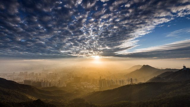 City sunset clouds beach mountains free wallpaper - medium preview image
