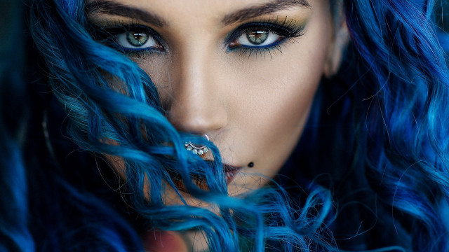 Blue hair nose ring piercing free wallpaper - medium preview image
