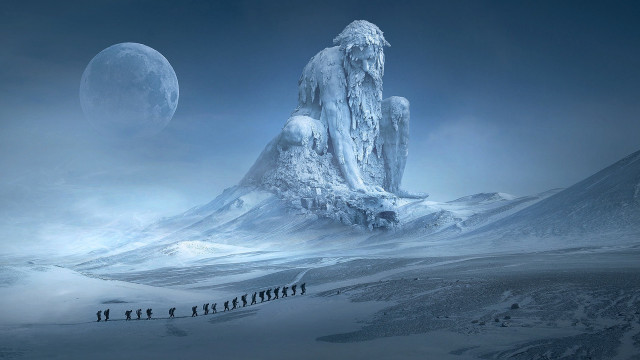 Mountain moon lake ocean night free wallpaper - medium preview image