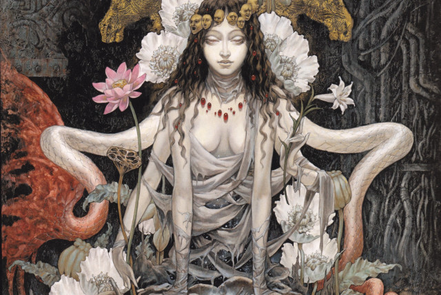 Woman flowers dragon painting art free wallpaper - medium preview image