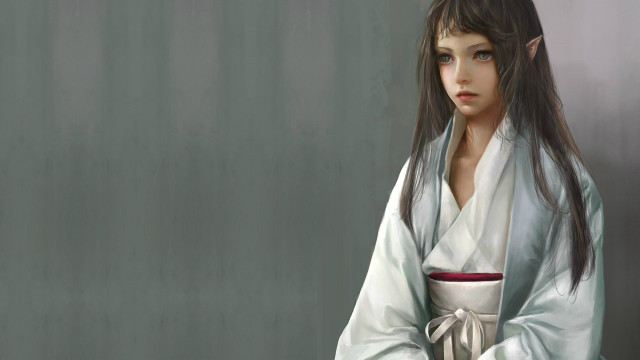 Woman kimono coffee elf portrait free wallpaper - medium preview image