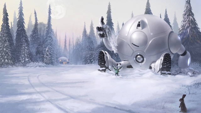 Robot snowy forest rabbit man free wallpaper - medium preview image