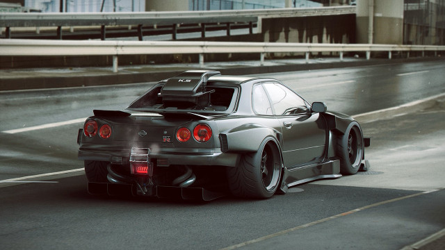 Car rainy road backlights unreal free wallpaper - medium preview image