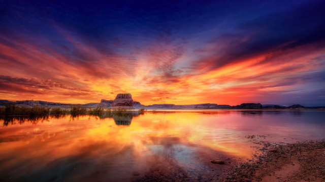 Sunset lake mountain clouds beautiful free wallpaper - medium preview image