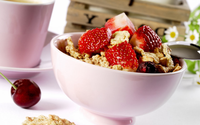 Cereal strawberries coffee flower food free wallpaper - medium preview image