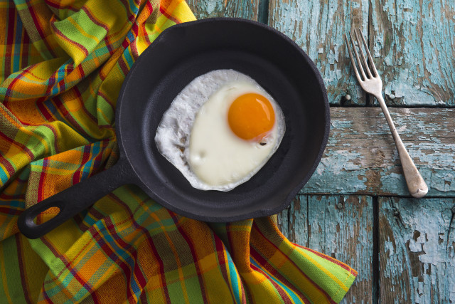 Fried egg frying pan fork free wallpaper - medium preview image