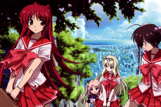 Anime girls forest city sky free wallpaper - medium preview image