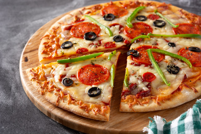 Pizza slice missing wooden board free wallpaper - medium preview image
