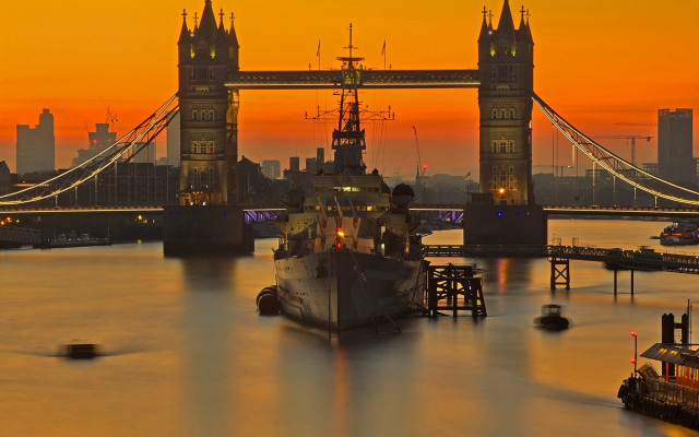 Boat dock bridge city sunset free wallpaper - medium preview image