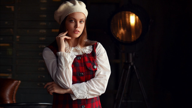 Woman red white dress hat free wallpaper - medium preview image
