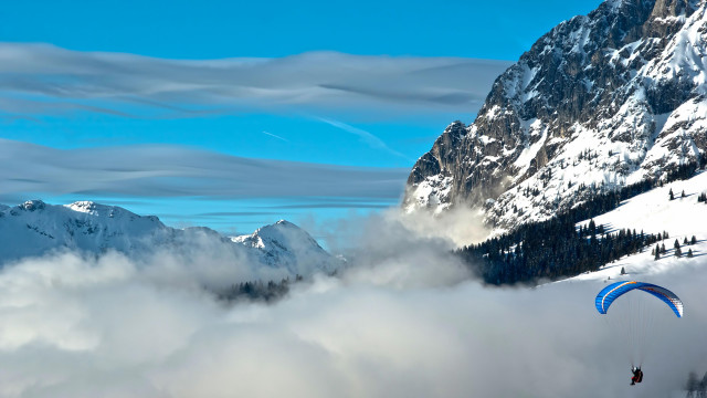 Paraglider mountains clouds snow matte free wallpaper - medium preview image
