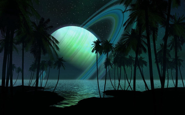 Planet palm trees star water free wallpaper - medium preview image
