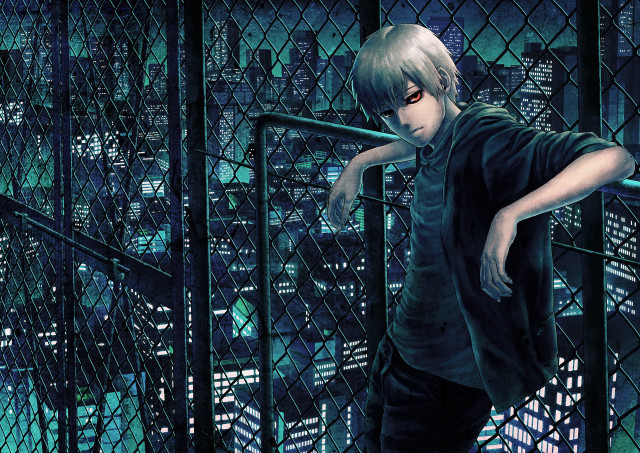 Boy fence cityscape night gothic free wallpaper - medium preview image