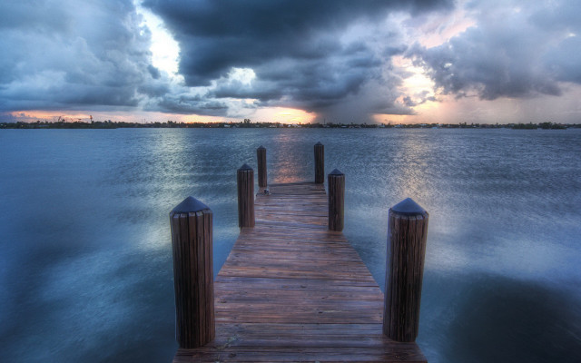 Wooden dock ocean storm clouds free wallpaper - medium preview image