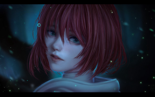 Redhair blueeyes astronaut galaxy night free wallpaper - medium preview image