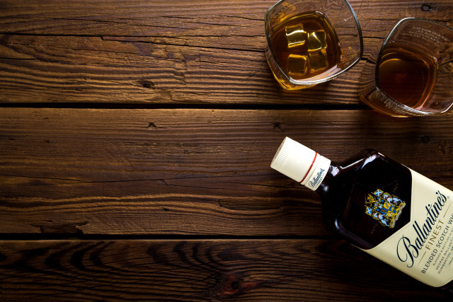 Whisky bottle glass wooden table free wallpaper - medium preview image