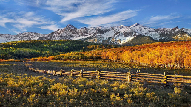 Fence field mountains trees autumn free wallpaper - medium preview image