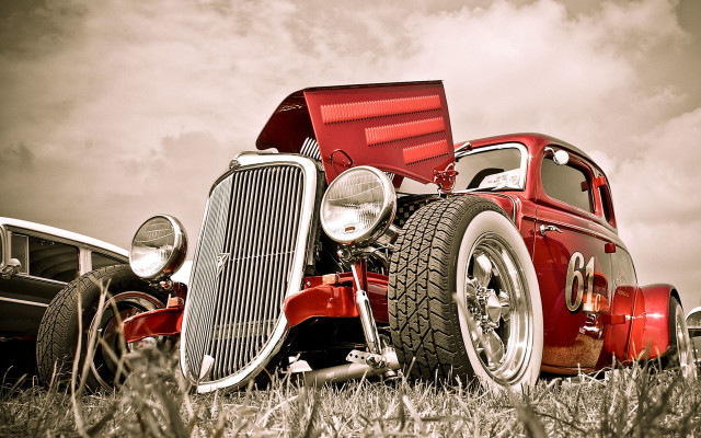 Red truck field black car #2 free wallpaper - medium preview image