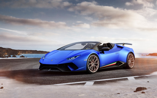 Blue sports car ocean cloudy free wallpaper - medium preview image