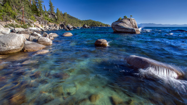 Lake rocks forest sky water free wallpaper - medium preview image
